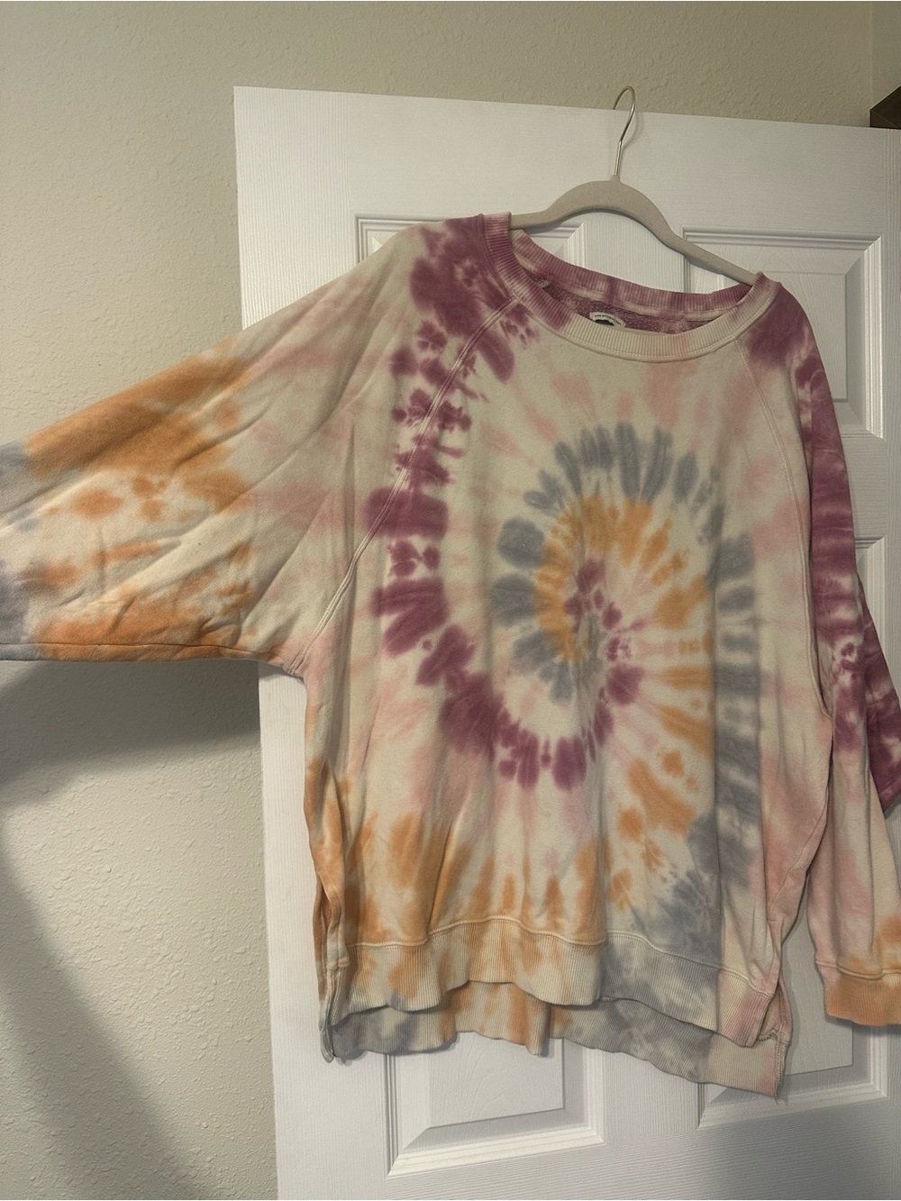 American Eagle Outfitters Tie-Dye Spiral Crewneck - Pink, Gray & Orange - Picture 3 of 7